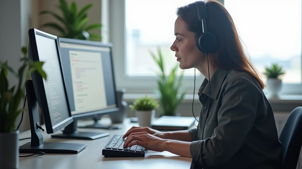 Person wearing headphones testing website color contrast and text readability with accessibility tools